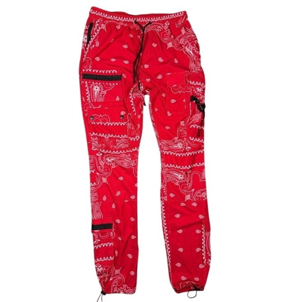 American Stitch Mens Red Bandana Paisley Cargo Jogger Pants Size‎ L Streetwear